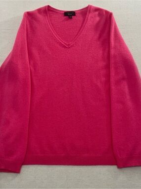Charter Club Luxury Cashmere Sweater Large Bright Pink Soft V-Neck Pullover